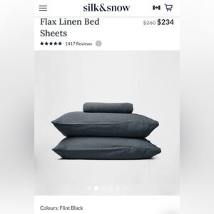 $264 Silk&Snow 100% Flax Linen Fitted Sheet + 2 Pillowcases, King